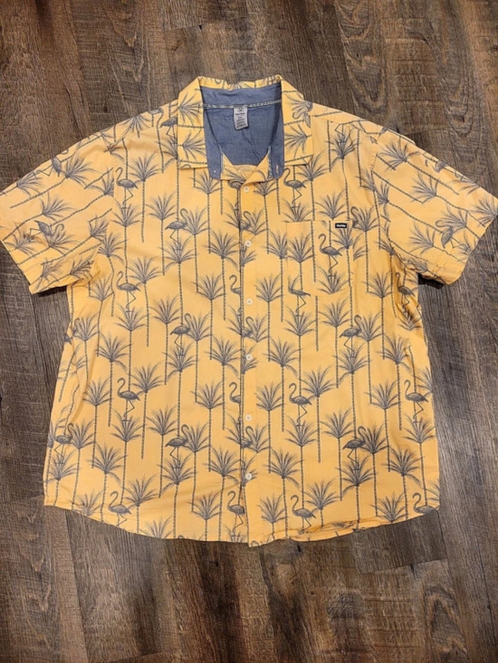 Hurley Men’s XXL Orange & Blue Flamingo Palm Tree Button-Up Shirt 🌴🦩